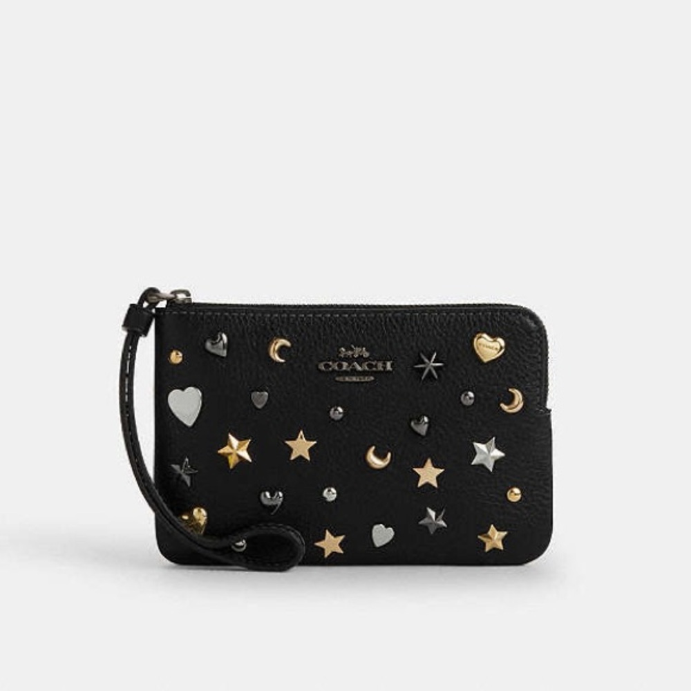 Coach Corner Zip Wristlet with Rivets NWT